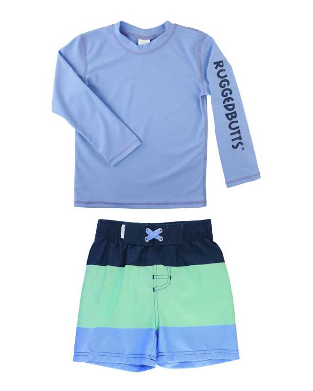 Boy's Rash Guard w/ Colorblock Swim Trunks, Size 3M-5